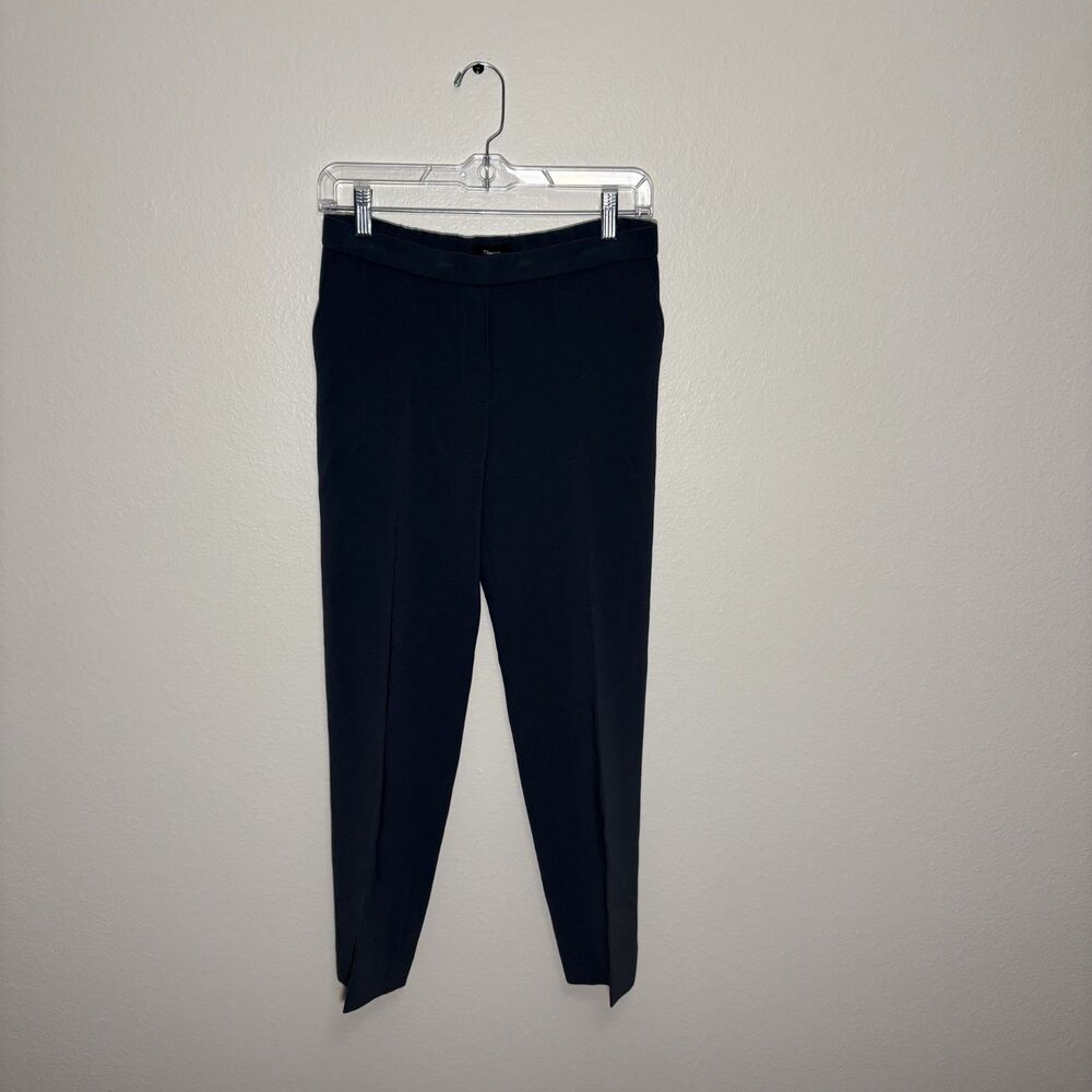 NWT Theory Treeca Pant Slim Crop Mid Rise Straight Leg Blue Grey Modern Crepe 2